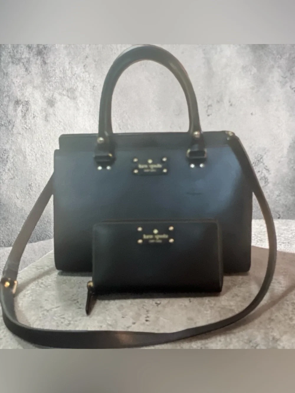Kate Spade Black Leather Satchel Crossbody + Wallet Set‎
